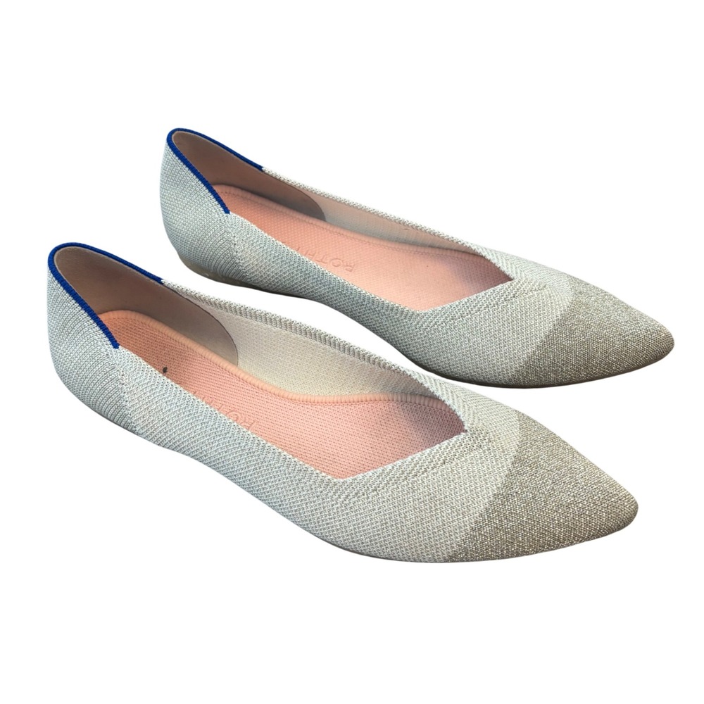 Rothys The Point Metallic Sand Silver Pointed Toe Flats Shoes Womens Size 9 - Picture 2 of 14